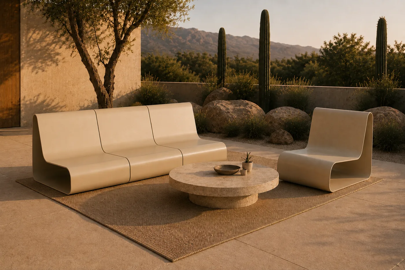TERRA sofa and armchair composition with desert mountain view